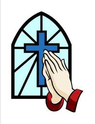 Stained Glass Window with Praying Hands